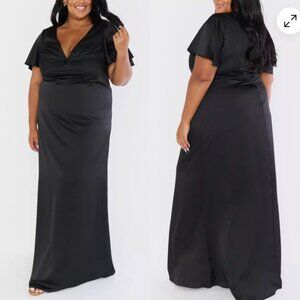 Show Me Your MuMu Rome Twist Black Flutter Sleeve Maxi Satin Wedding Gown 2X